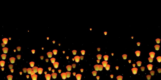 Sky lanterns floating in the night sky