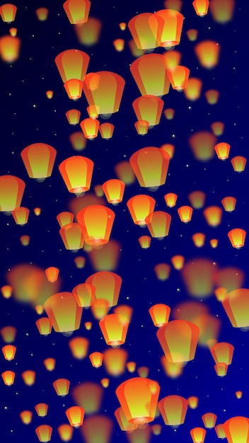 Sky lanterns floating in the night sky