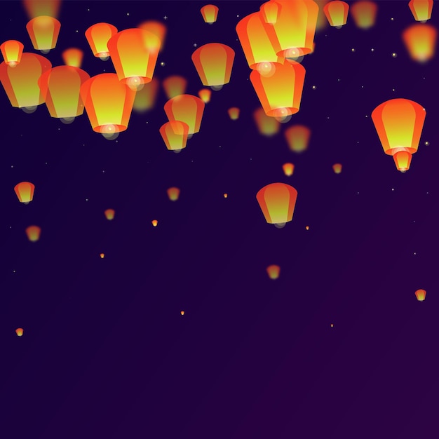 Sky lanterns floating in the night sky