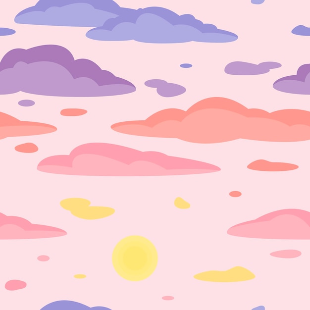 Vector sky seamless pattern sunset and clouds