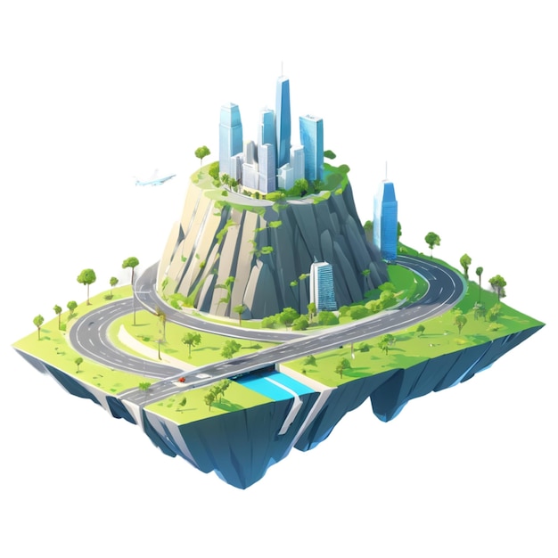 Skyborne Metropolis with Highway and Contemporary Urban Landscape Isolated on Transparent Background