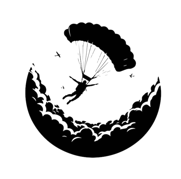 Skydiver silhouette parachuting vector illustration