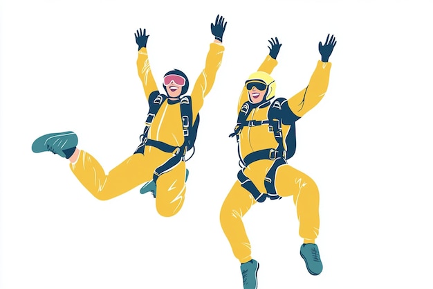 Vector skydivers in yellow gear falling