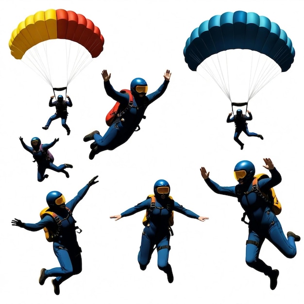 Vector skydiving vector set white background isolated a high quality