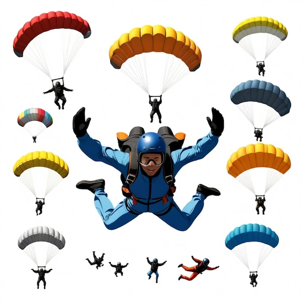 Vector skydiving vector set white background isolated a high quality