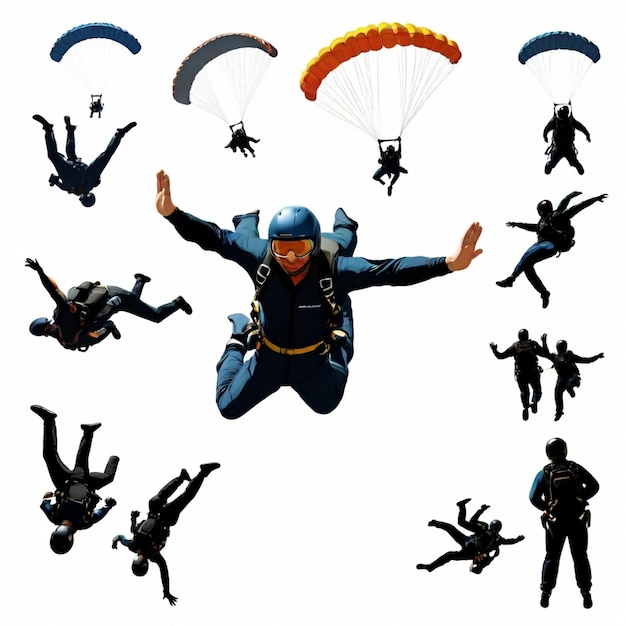 Vector skydiving vector set white background isolated a high quality