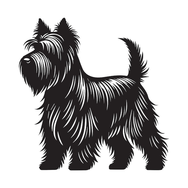 Vector skye terrier dog silhouette design dog clipart vector illustration in black and white