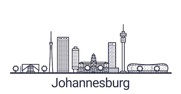 Skyline of Johannesburg city in linear style. Johannesburg cityscape line art.