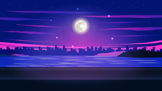 Vector skyline night full moon. vector illustration