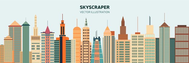 Vector skyscraper banner seamless vector flat skyscrapers banner concept vector illustration