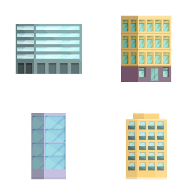 Vector skyscraper icons set cartoon vector building of different shape and height