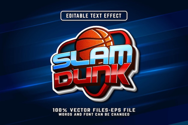 Slam dunk 3d text effect premium vectors