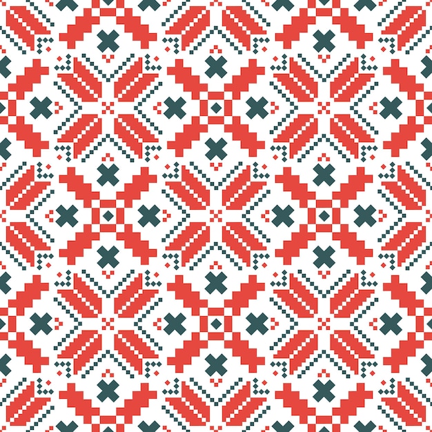 Slavic ornament from Eastern Europe, repetitive decoration in red and black. Ukrainian, Belarusian embroidery vector seamless pattern, cross-stitch ornament inpired by folk art - Vyshyvanka.