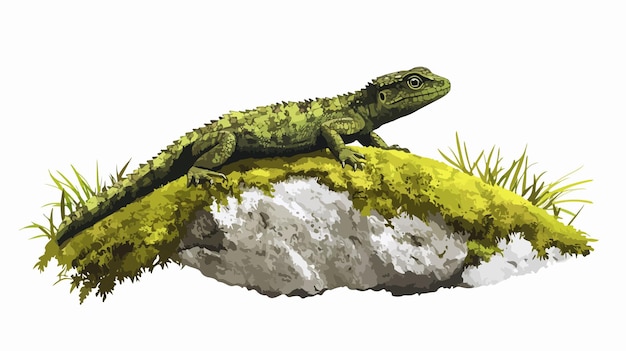 Vector sleek moss green reptile on rocky surface vector illustration