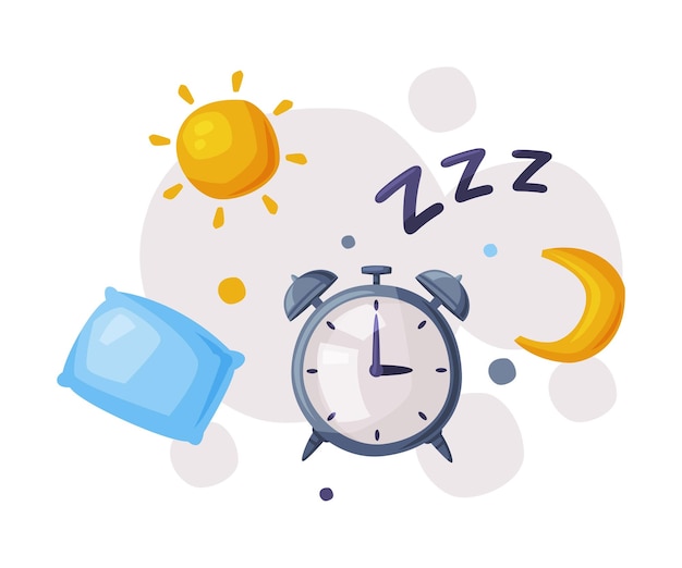 Vector sleep alarm clock sleep and rest mode cartoon style vector illustration on white background