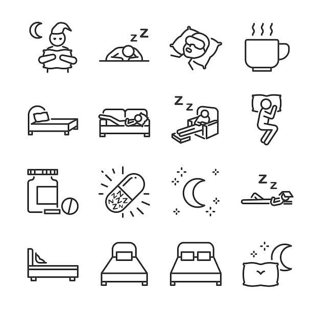 Sleep line icon set.