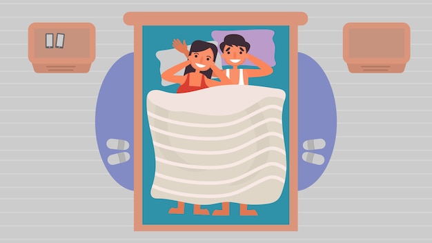 Sleep Lover's hobbies activities couples spend together, Time with loved ones Happiness No place like home concept,Colorful  illustration in flat cartoon style.