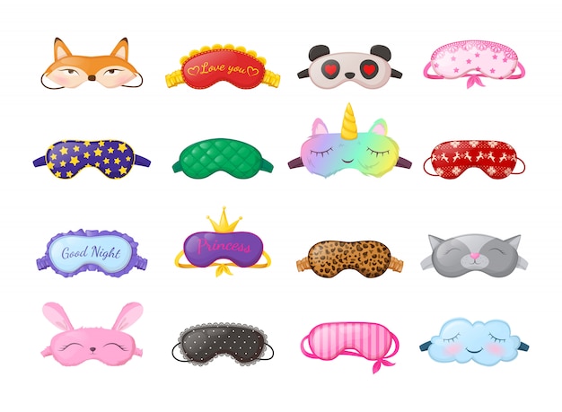 Sleep masks different shapes. Eye protection accessories and prevention of healthy sleep.