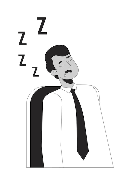 Vector sleeping employee male indian black and white 2d line cartoon character