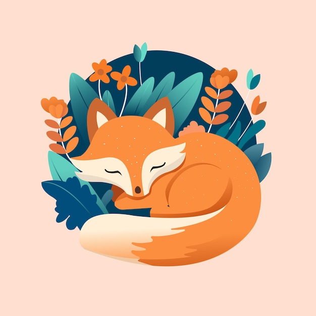 sleeping fox concept flat vector illustration