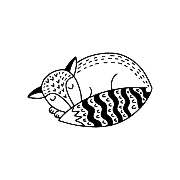 Sleeping fox in Scandinavian style A creative forest animal in the outline style Coloring book