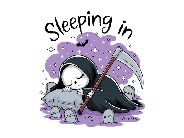 Sleeping In Grim Reaper Funny Halloween Lazy Vibes