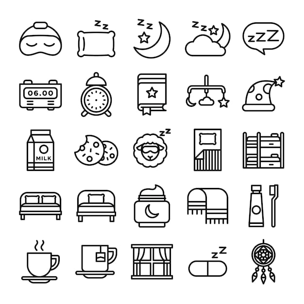 Sleeping icons pack. Isolated sleeping symbols collection. Graphic icons element 