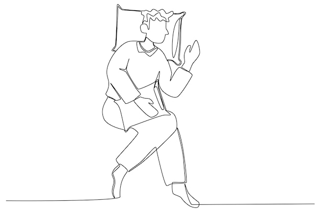 A sleeping man holding a head pillow Sleep oneline drawing