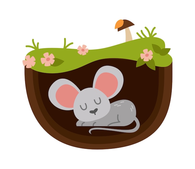 Sleeping mouse in the burrow Vector illustration