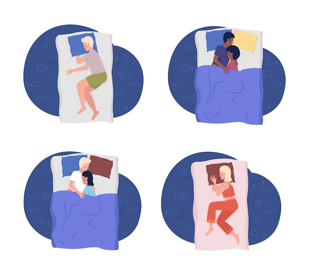 Vector sleeping people 2d vector isolated illustrations set