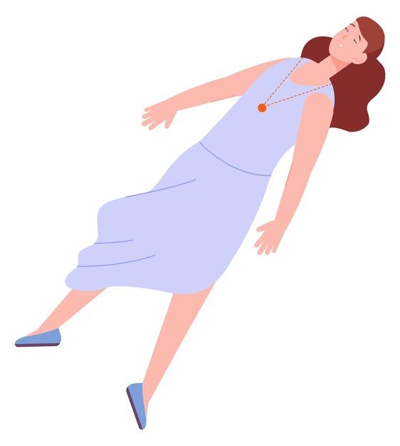 Vector sleeping woman floating flying girl falling down