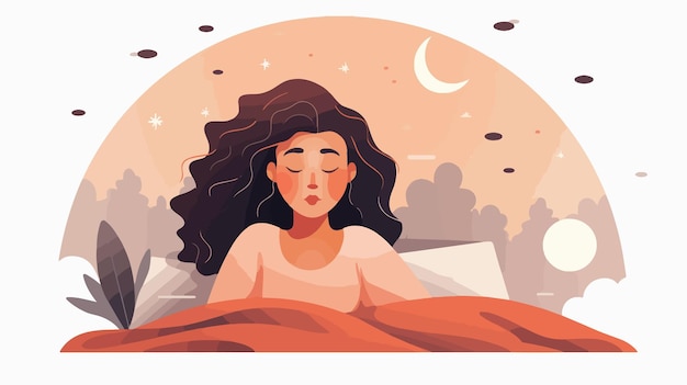 Sleepless Young Woman Lying in Bed at Night with Insomnia