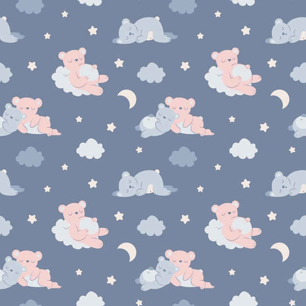 Sleepy bears seamless pattern