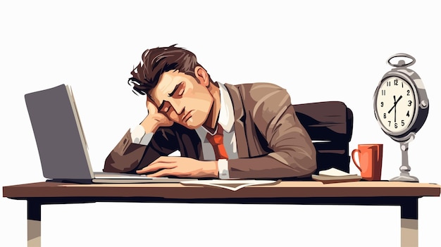 Vector sleepy office worker cartoon vector illustration