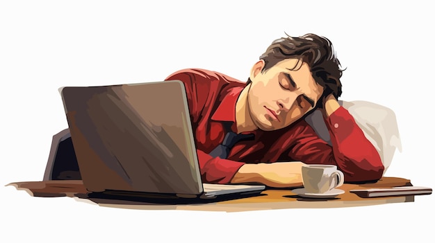 Vector sleepy office worker cartoon vector illustration