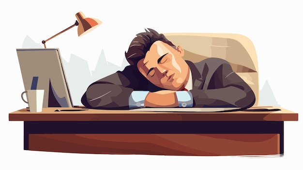 Vector sleepy office worker cartoon vector illustration