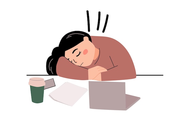 Sleepy people while working or studying Burnout overload tired concept