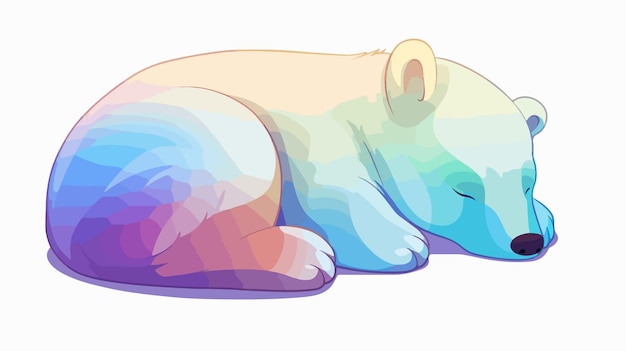 Vector sleepy polar bear rainbow gradient line drawing