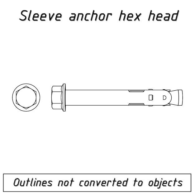 Sleeve anchor hex head fastener outline blueprint