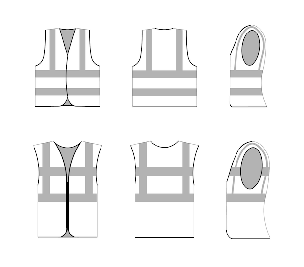 Sleeveless jacket safety uniform outline flat graphic sketch. Protective vest or shirt with stripe mockup design, fabric clothes linear draw vector illustration isolated on white background