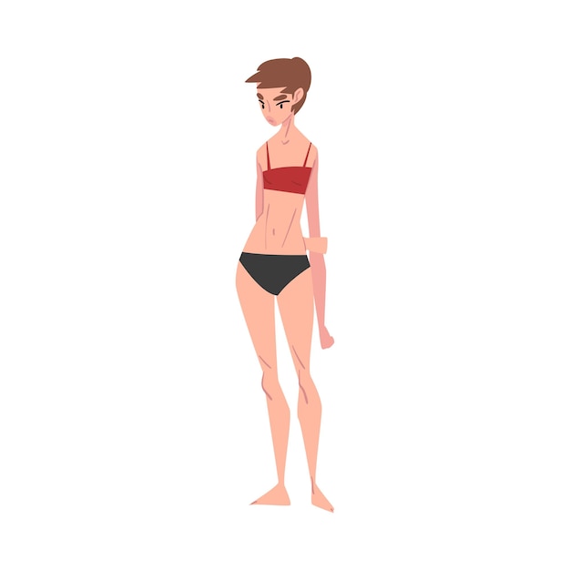 Slender Young Woman in Underwear Slim Female Figure Type Cartoon Style Vector Illustration on White Background