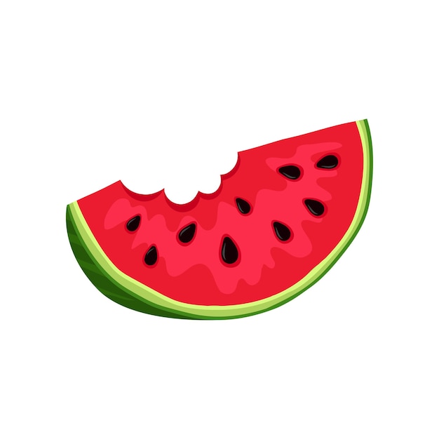 Slice of bitten watermelon Juicy summer fruit with seeds Natural and healthy food Flat vector design for poster or banner