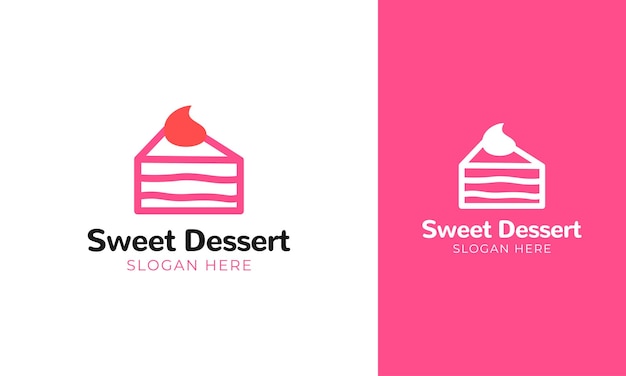 Slice cake logo design with sweet cream for dessert