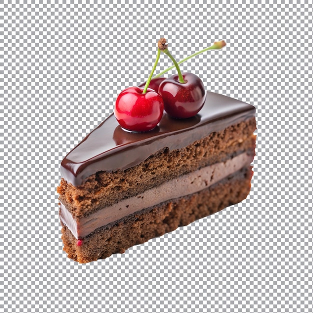 Vector a slice of chocolate with cherries cake on a transparent background