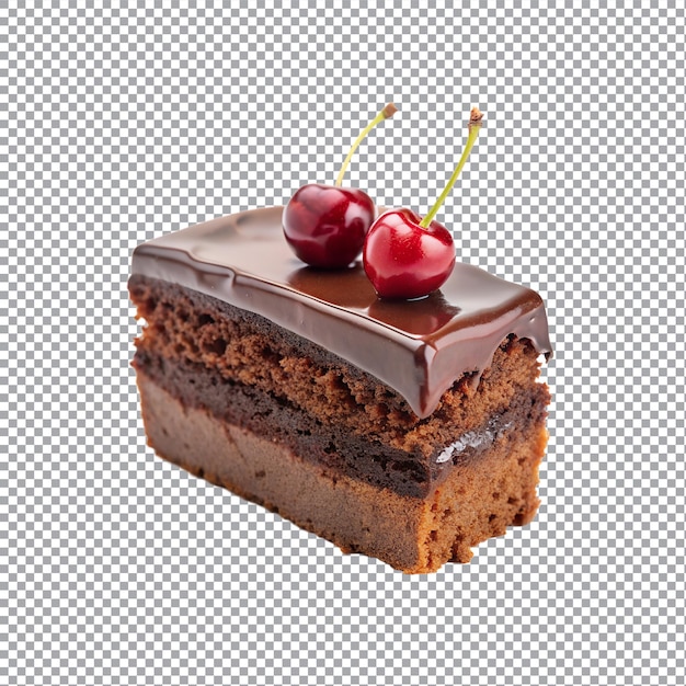 Vector a slice of chocolate with cherries cake on a transparent background