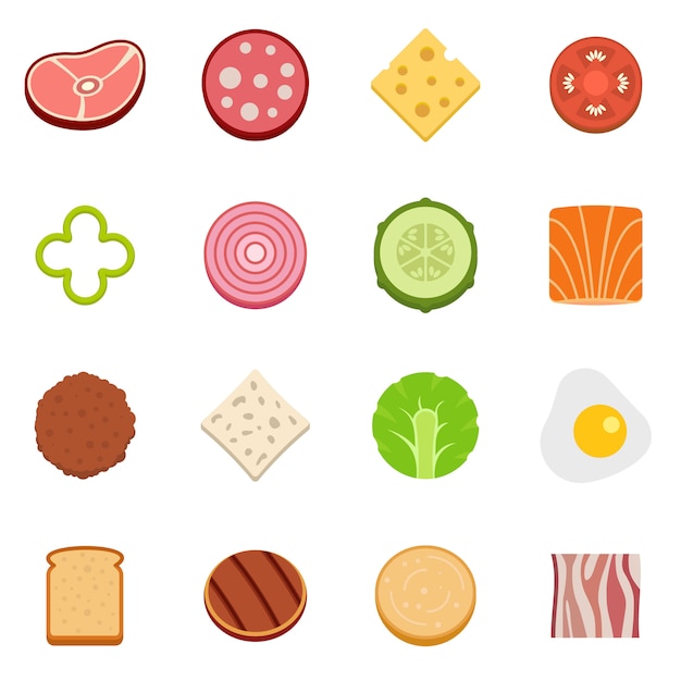 Slice food ingredient icons set 