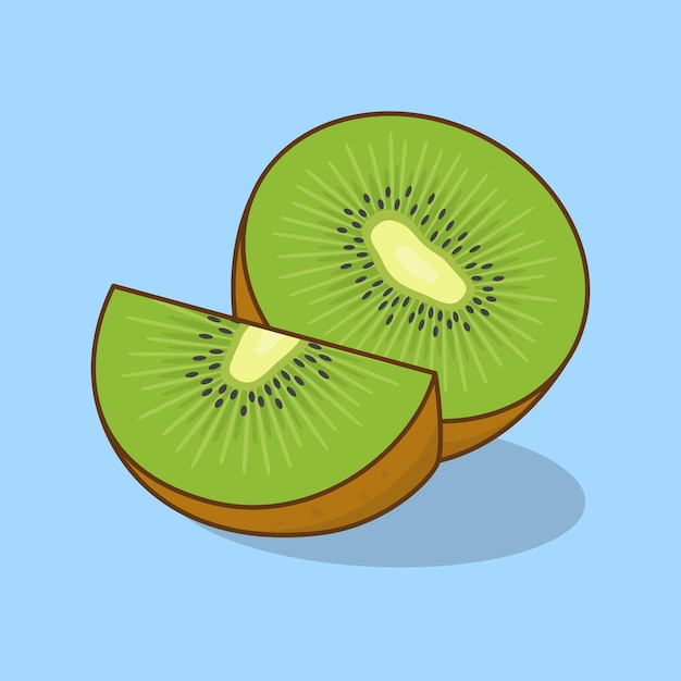 Slice Of Kiwi Cartoon Vector Illustration Fresh Kiwi Fruit Flat Icon Outline