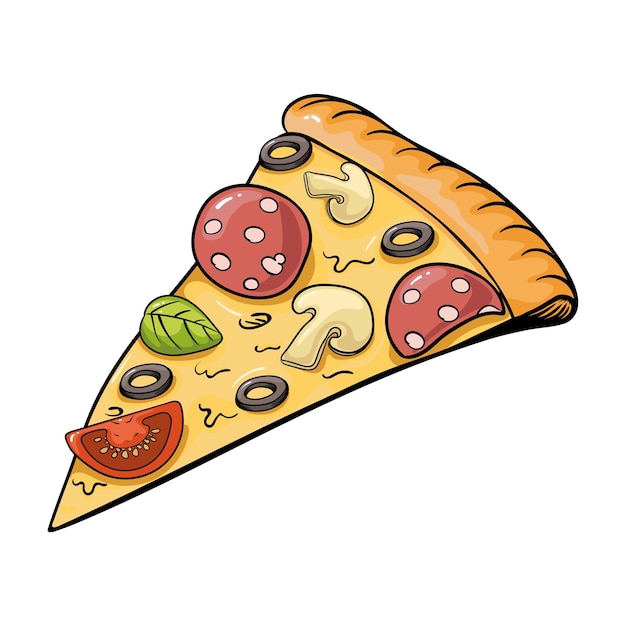 Slice pizza mexican color illustration