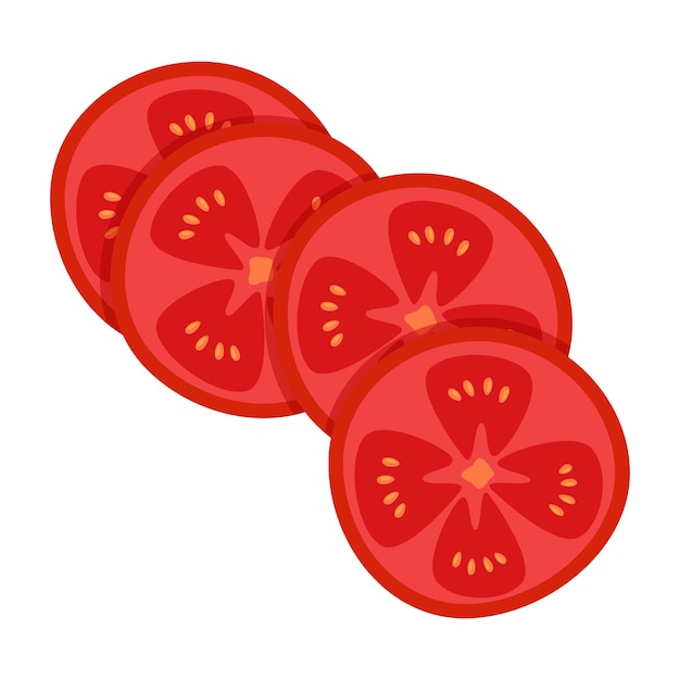 Slice of red tomato isolated on white Tomato icon for Food Decor Flat cartoon Vector Illustration