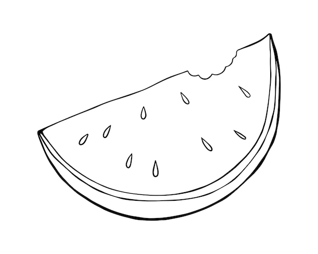 Slice of ripe juicy watermelon with stones berry harvest doodle linear cartoon coloring